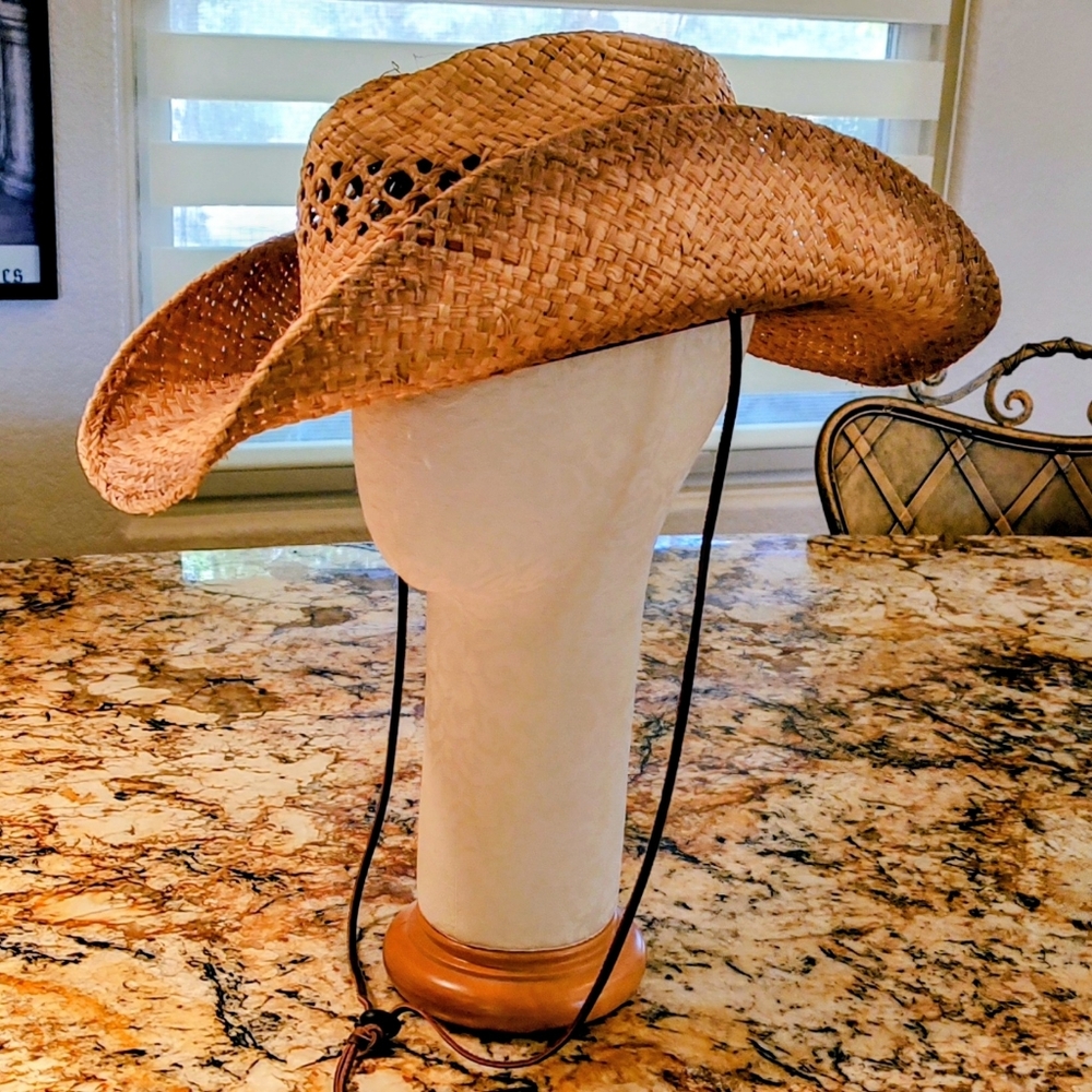 Alamo Woven Straw Hat with Leather chin Band SZ XL - Picture 3 of 11